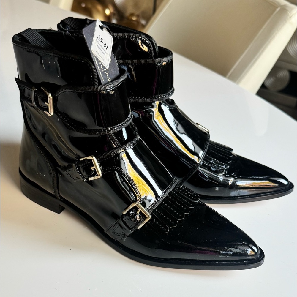 Black Patent Leather Ankle Boots